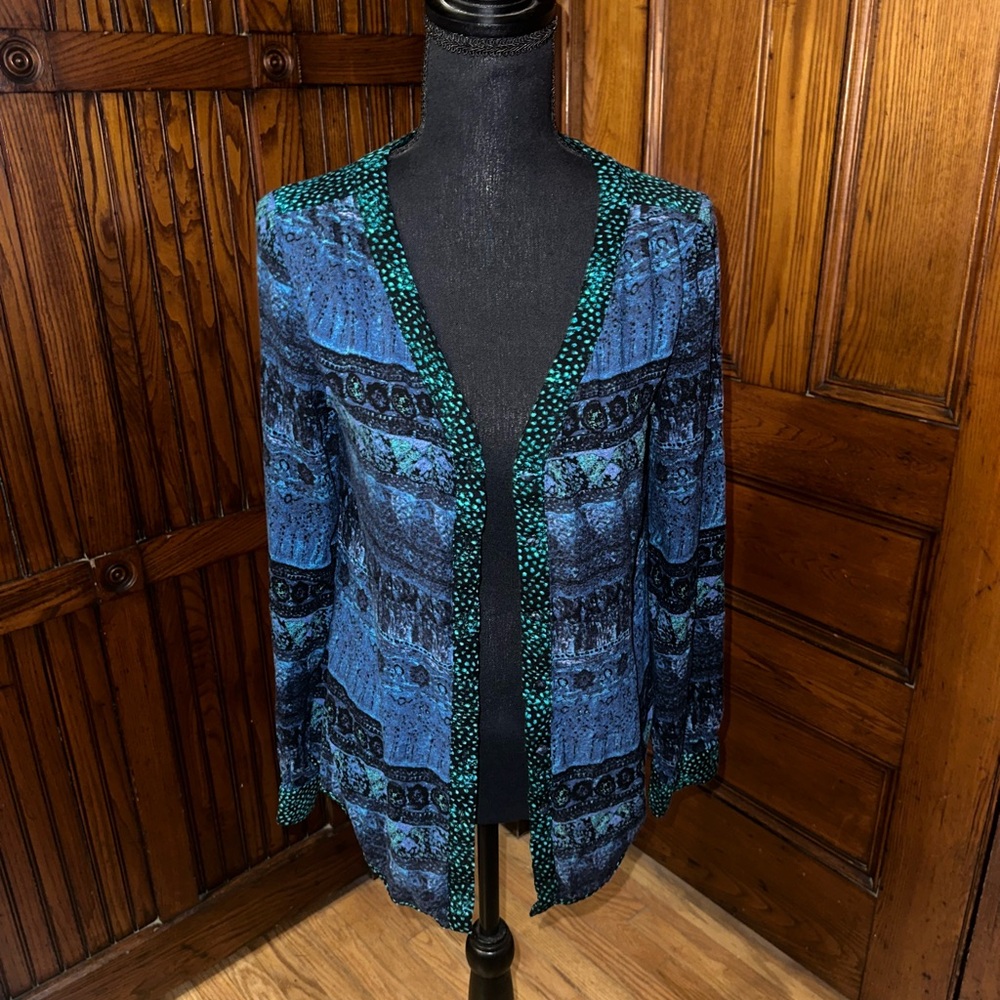 BKE Blue and Green Blazer with Geometric Pattern